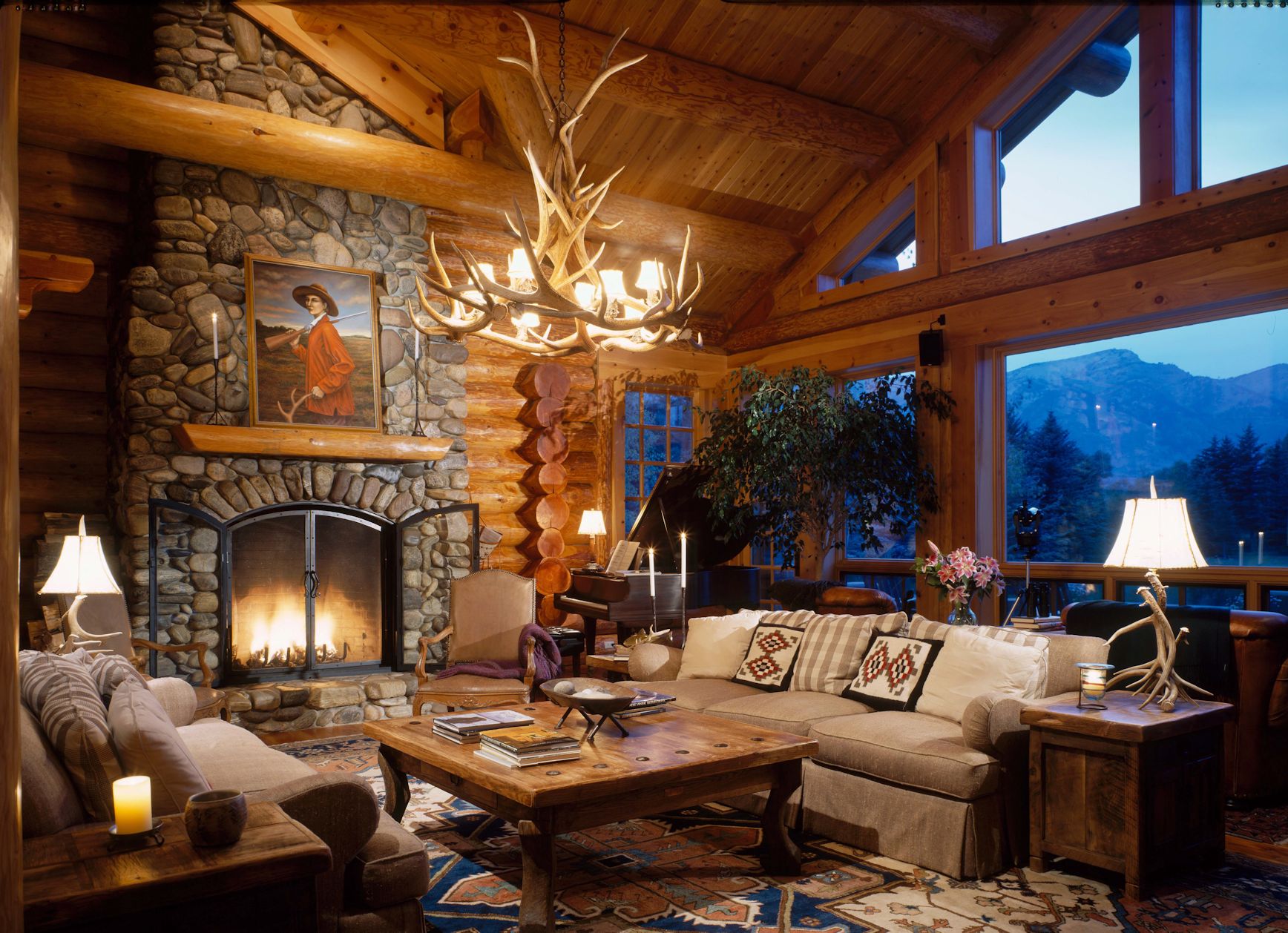 living room with log furniture
