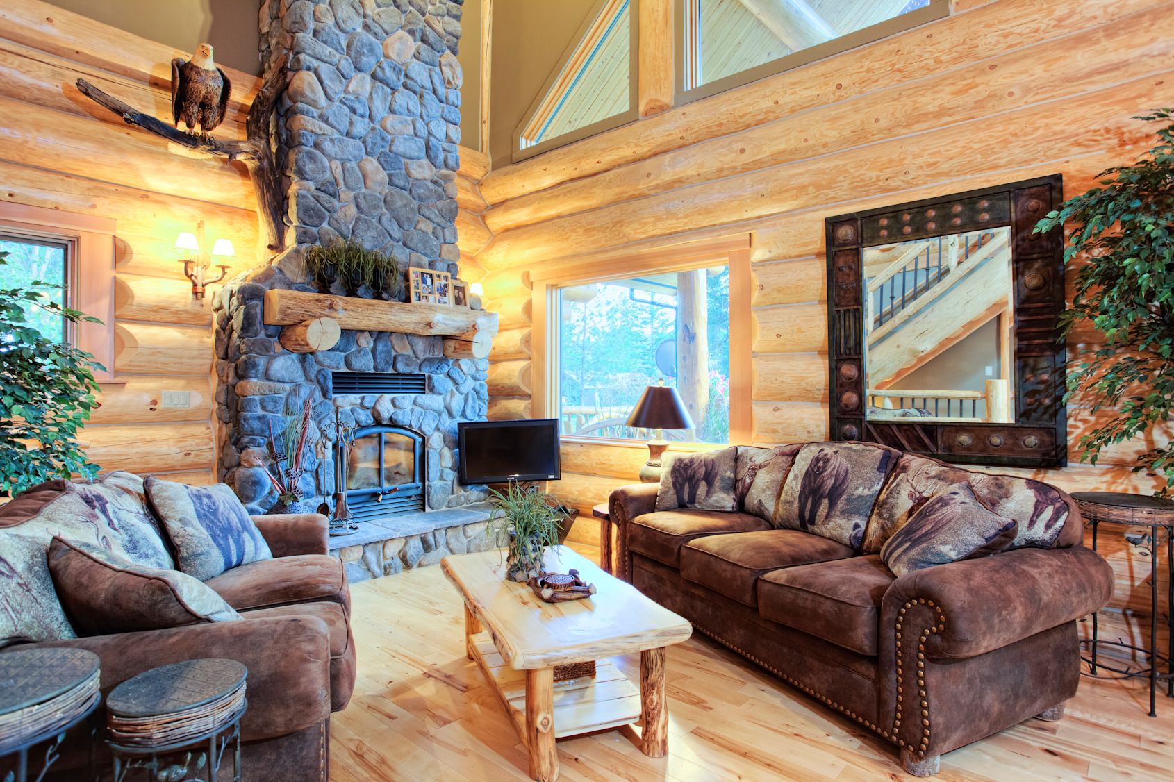 log cabin living room images