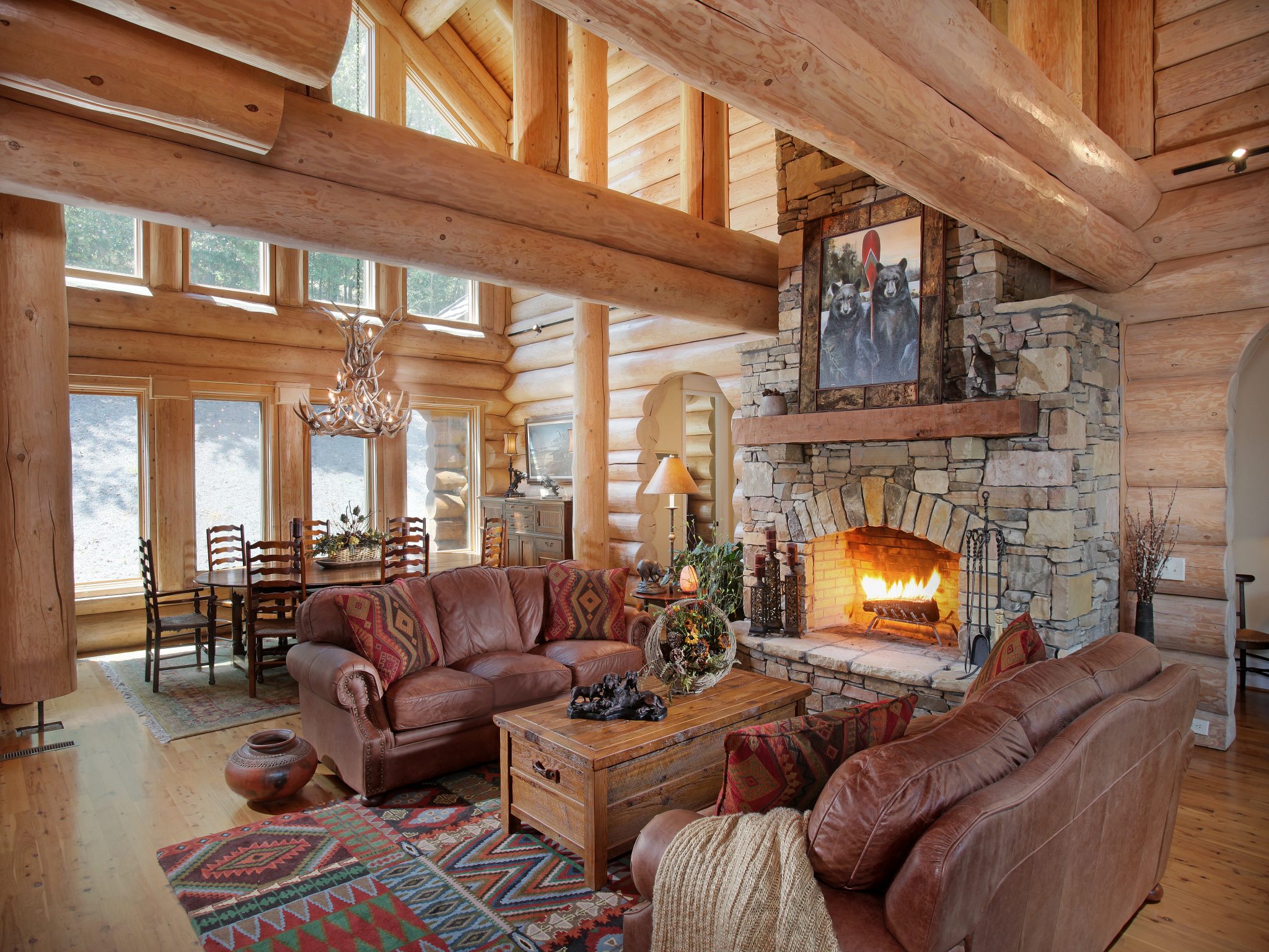 beautiful log cabin living room